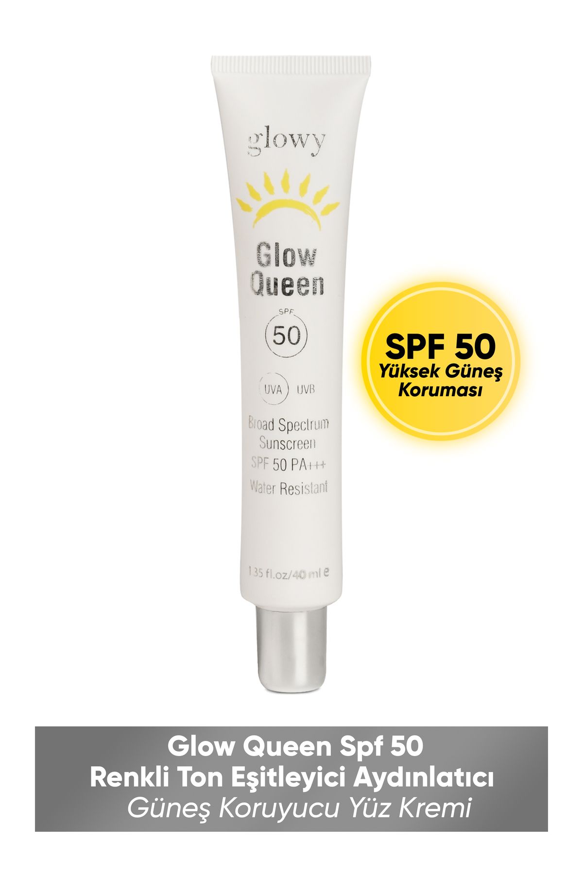 GLOWY Glow Queen Spf50 Renkli Ton Eşitleyici Aydınlatıcı Güneş Koruyucu Yüz Kremi 40ml