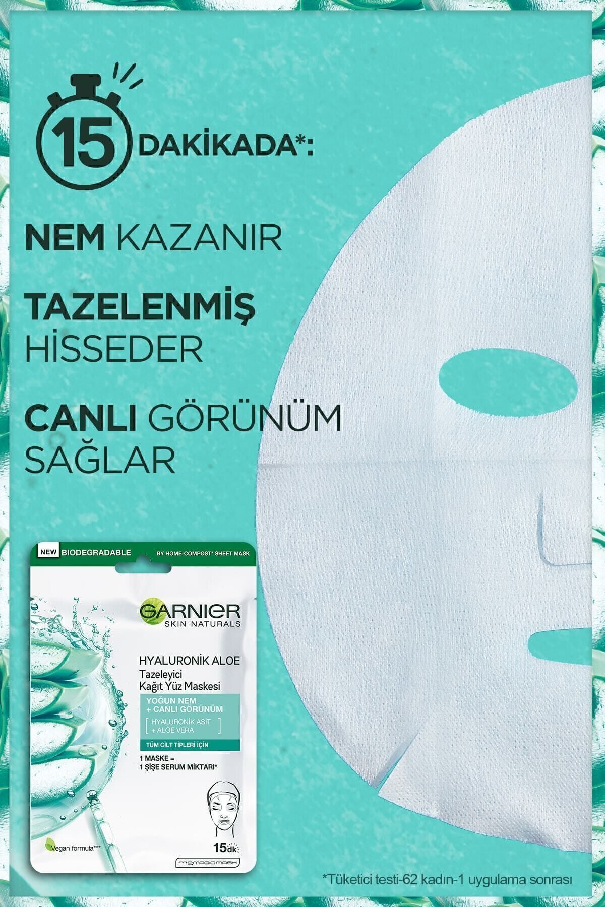 Garnier Hyaluronik Aloe Tazeleyici Kağıt Yüz Maskesi 3'lü Set - Görsel 2