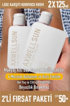 AXWELL Premium Sun Care Cream Leke Karşıtı Güneş Koruyucu Krem Spf50 + 125 Ml 2 Adet
