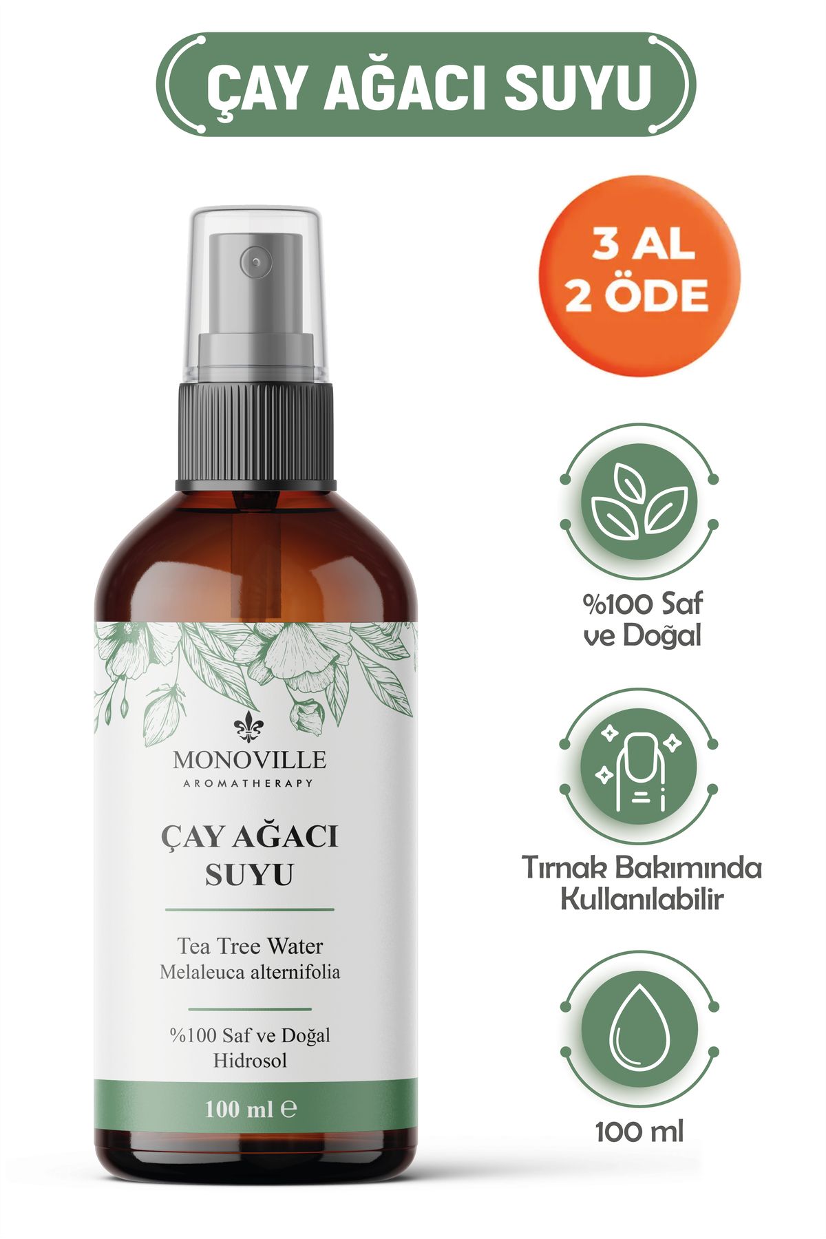 Monoville Çay Ağacı Suyu Cilt Ve Saç Toniği 100 ml (Tea Tree Water)
