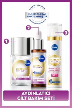 NIVEA SPF50 Luminous630 Leke Karşıtı Gündüz Yüz Kremi 40ml,Skin Glow Aydınlatıcı Serum 30ml ve Tonik 100ml