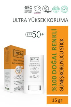 Incia 100% Doğal Güneş Koruyucu Sun Stick Mineral Filtreli Renkli Hassas Bitkisel UVA UVB SPF50+ 15 gr