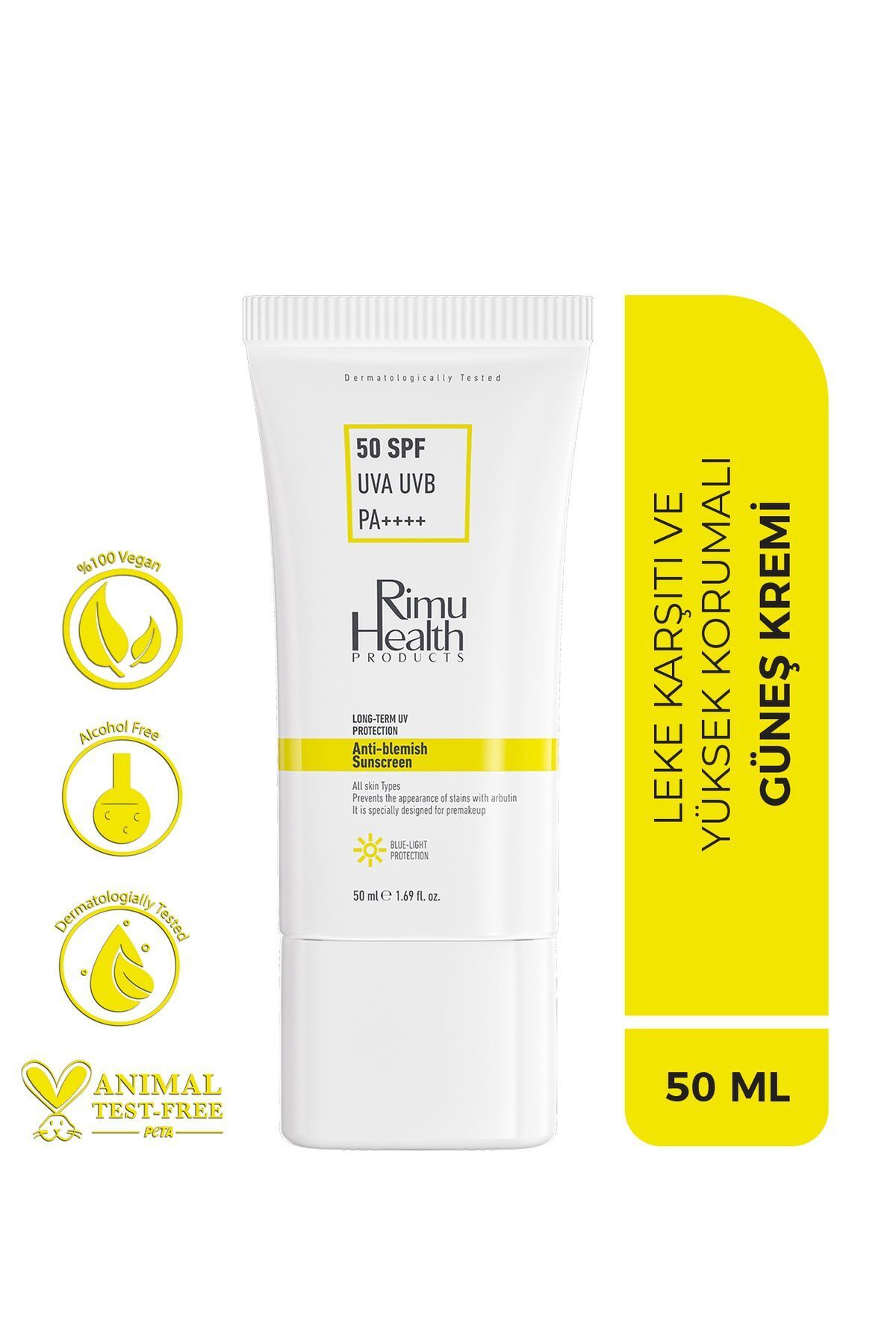 Rimu Health Products Lekeli Ciltler Için Cilt Tonu Eşitleyici 50 Spf Güneş Kremi