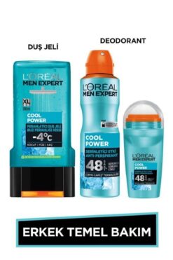 L'Oreal Paris Men Expert Erkek Temel Bakım Seti Cool Power Ferahlatıcı Duş Jeli 300ml + Cool Power Deodorant + Roll on