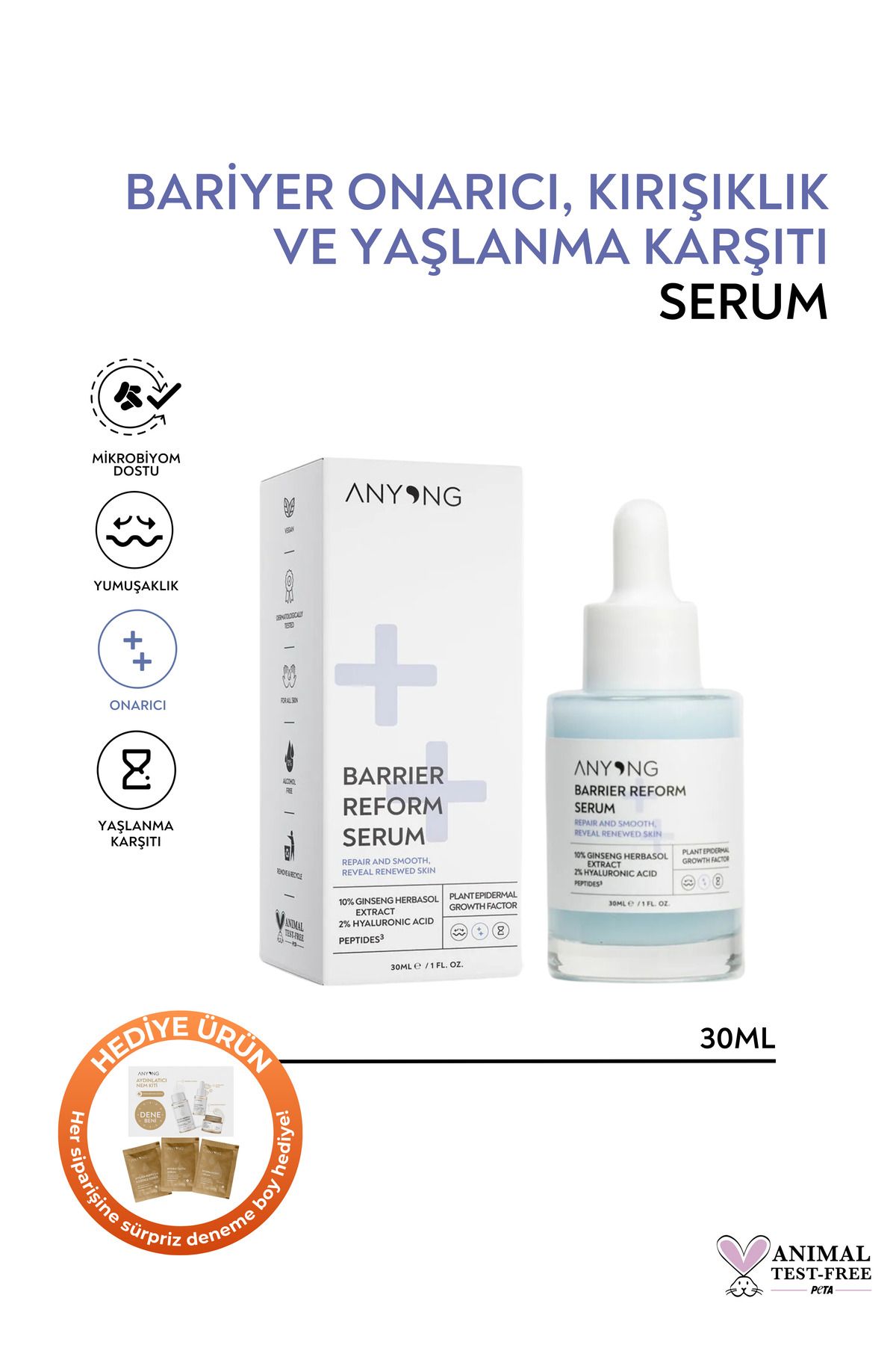 Anyong Bariyer Onarıcı, Kırışıklık ve Yaşlanma Karşıtı Serum (Hyalüronik Asit & Peptit & Seramid & Ginseng)