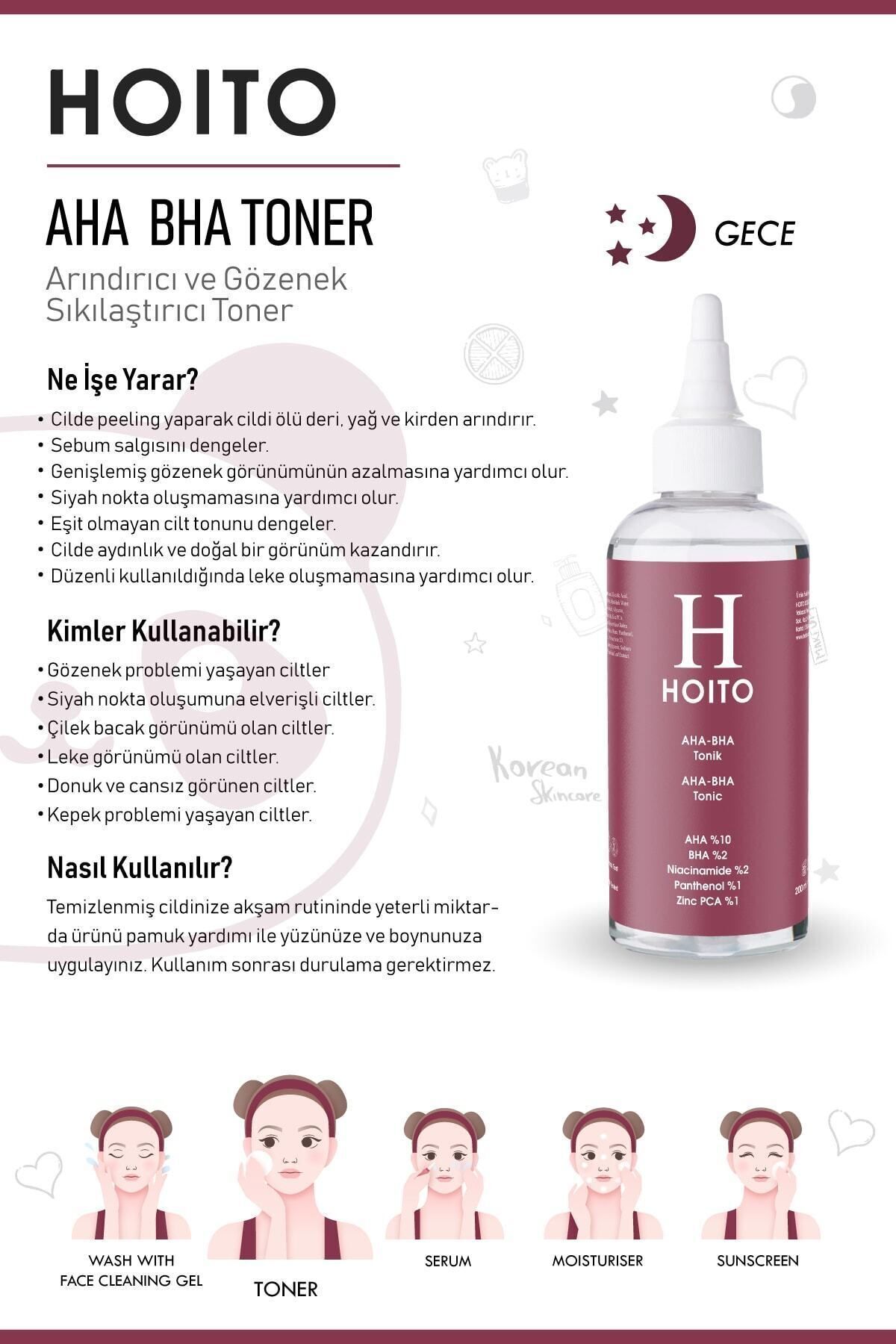 Hoito Aha Bha Tonik 200ml - Akne Karşıtı Leke Karşıtı Gözenek Sıkılaştırıcı Tonik - Görsel 2