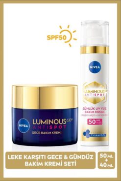 NIVEA Luminous630 Thiamidol Etkili Leke Karşıtı Gündüz Yüz Kremi 40ml, Spf50 Ve Gece Yüz Bakım Kremi 50ml