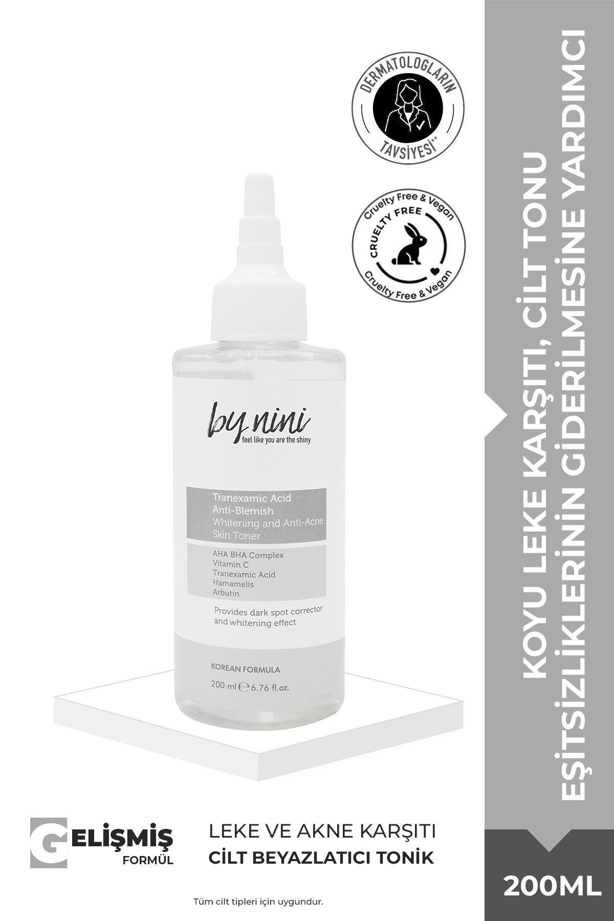By Nini Koyu Leke ve Akne Karşıtı, Cilt Tonunu Eşitlemeye Yardımcı Aydınlatıcı Tonik 200 ML