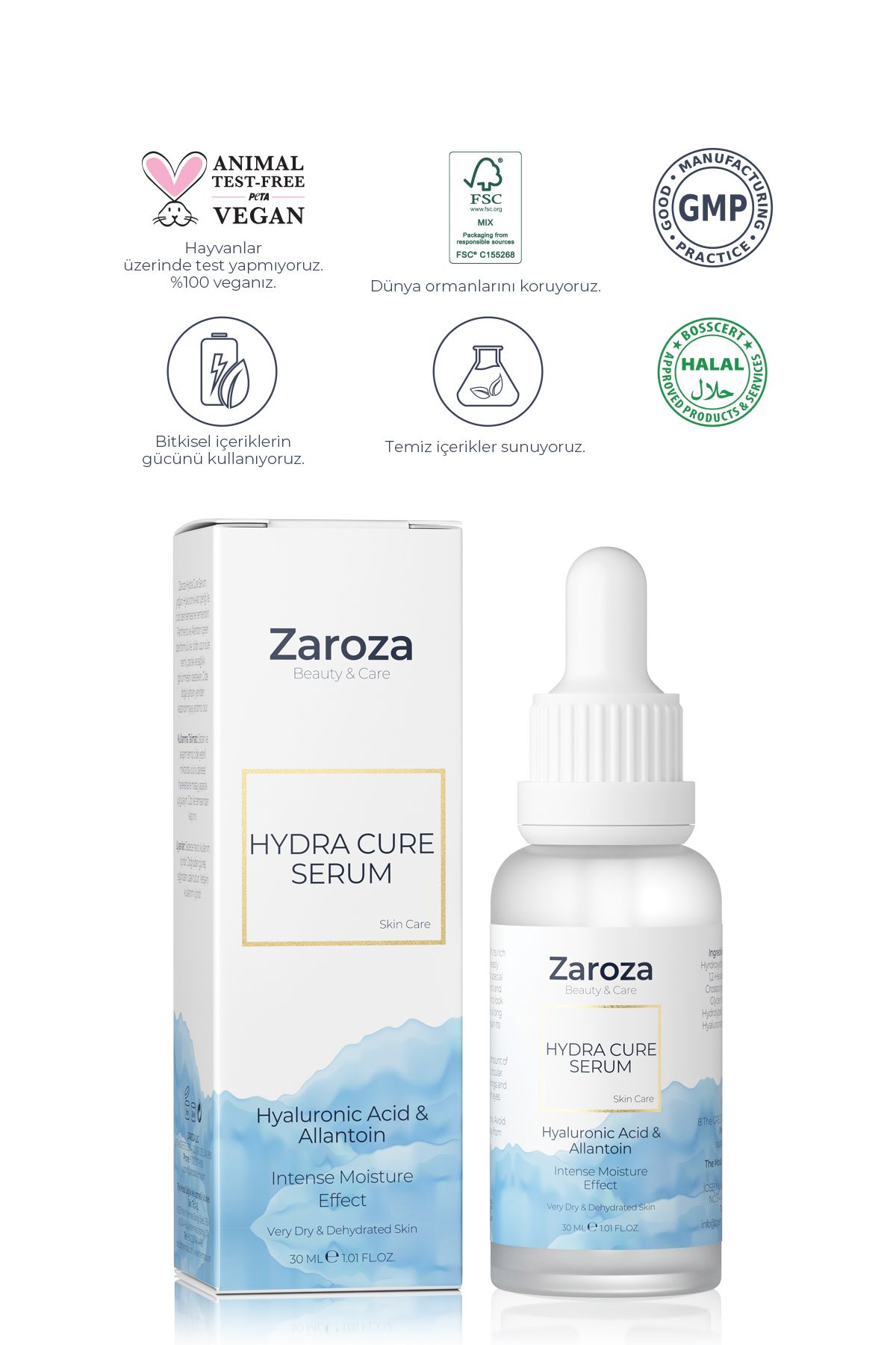 ZAROZA Yoğun Nemlendirici Serum (HYALURONİC SERUM & ALLANTOİN) - Hydra Cure Serum - 30 ml - Görsel 2
