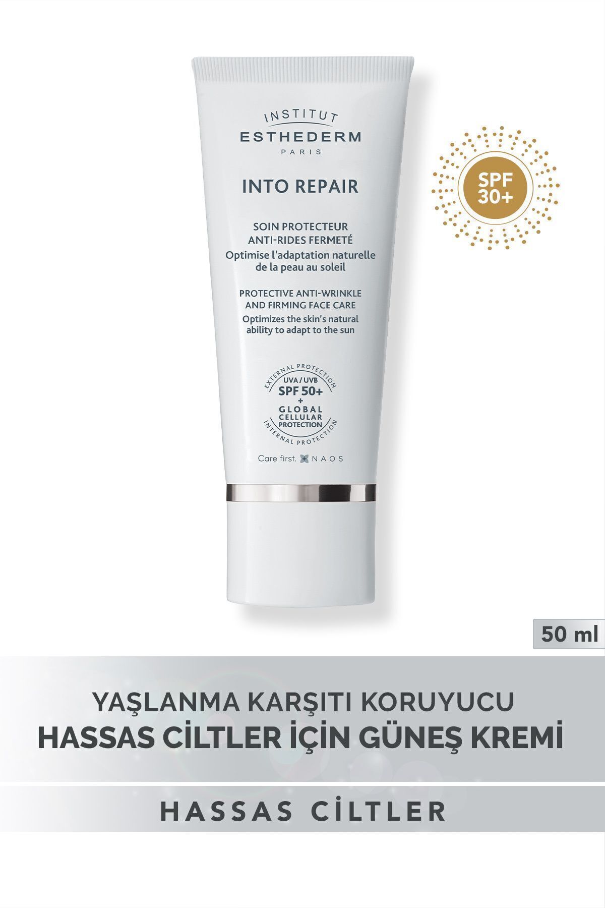 Institut Esthederm Into Repair Güneşe Karşı Toleransı Düşük Ciltlere Yaşlanma Karşıtı Yüksek Korumalı Güneş Kremi 50ML