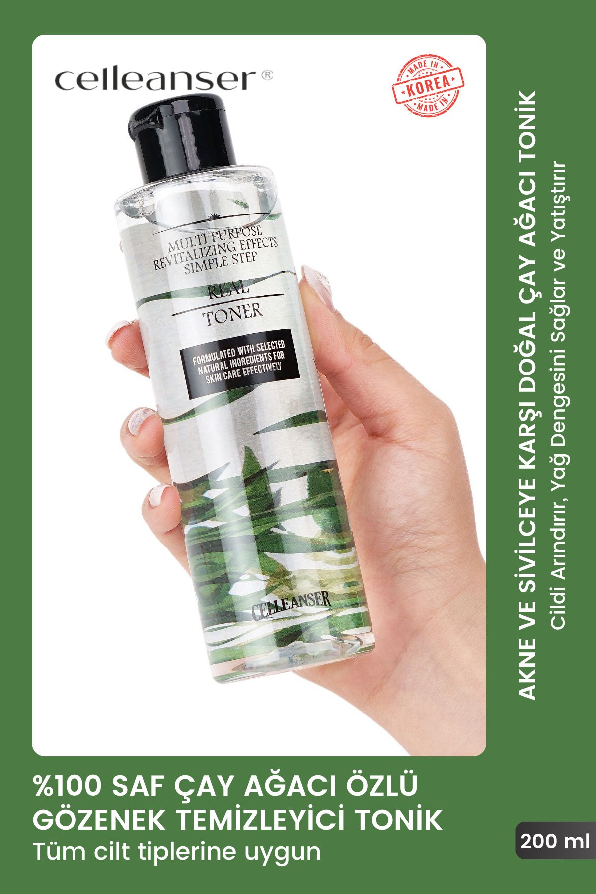 celleanser Çay Ağacı Içeren Sivilce Ve Akne Karşıtı, Yatıştırıcı, Temizleyici Yüz Tonik