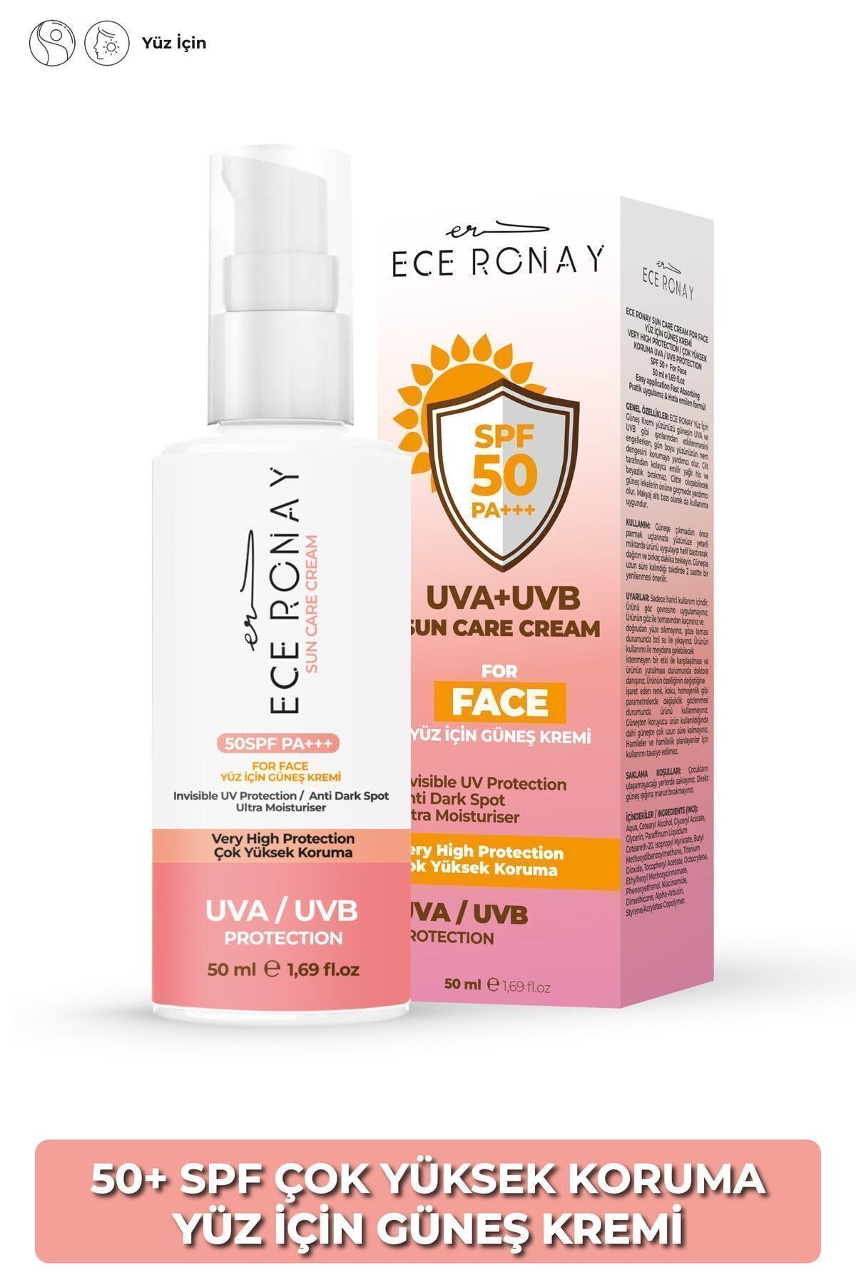 Ece Ronay Spf 50+ Tüm Ciltler İçin Yüksek Korumalı Nemlendirici Yüz Güneş Kremi 50 ML