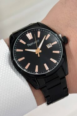 Ferrucci Takvimli Erkek Kol Saati Çelik Kordon Çelik Kasa 3 Atm Suya Dayanıklı Siyah Zmfer161
