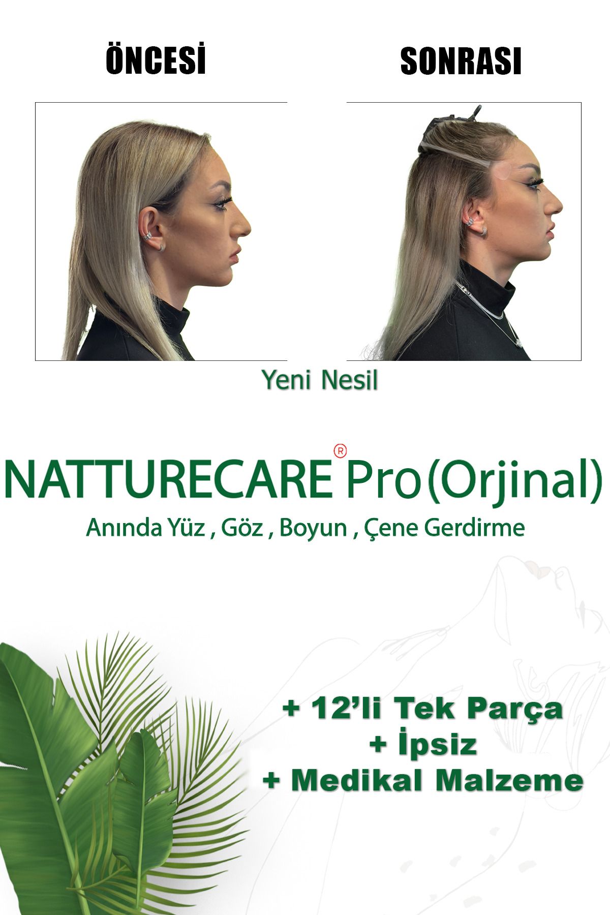 NC Natturecare Makeup Artist Pro Turkiye'de Ilk Yüz Kaş Göz Boyun Gerdirme Germe Bandı 12li Tek Parca Ipsiz Medikal - Görsel 2