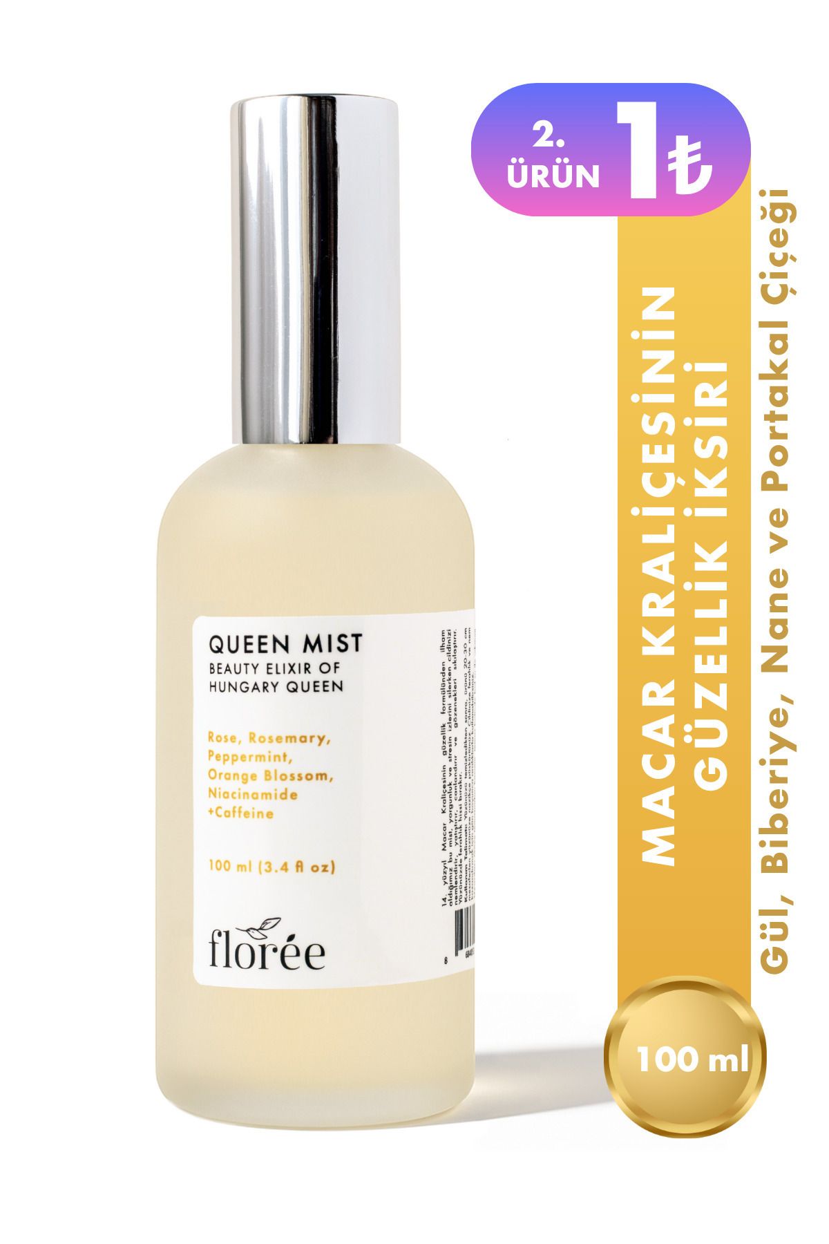 Floree Organics Queen Mist - Macar Kraliçesinin Yüz Misti, Gül Biberiye Ve Portakal Çiçeği Özlü
