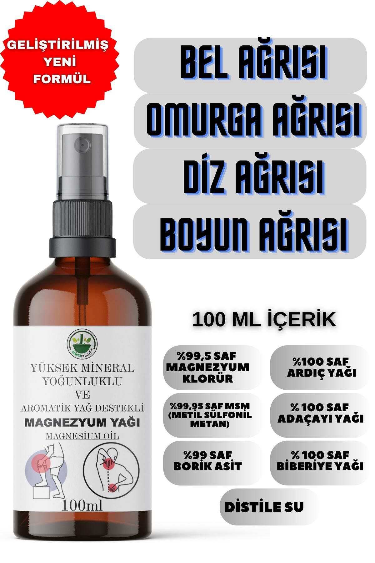 ixirciyusuf Yüksek Mineral Ve Aromatik Yağ Destekli Magnezyum Yağı (MAGNESİUM OİL) Ağrı Sprey 100 ml
