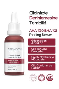 Dermotik Aha 10% BHA 2% Cilt Tonu Eşitleyici & Canlandırıcı Tazman Pepper + Mandelic Acid Peeling Cilt Serumu