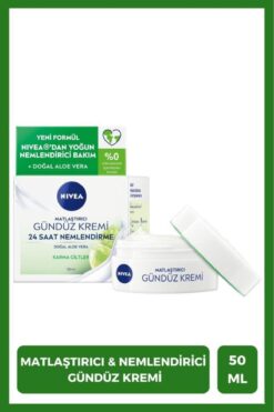 NIVEA Matlaştırıcı Gündüz Yüz Bakım Kremi 50ml, 24 Saat Yoğun Nemlendirici, Karma Ciltler, Aloe Vera