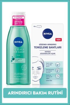 NIVEA Karşıtı Derma Skin Clear Arındırıcı Tonik 200ml Ve T-bölgesi Siyah Nokta Temizleyici Bant