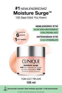 Clinique Moisture Surge™ 100 Saat Etkili Nemlendirici Yüz Kremi 125ml | Aloe Vera Bioferment, Hyalüronik Asit