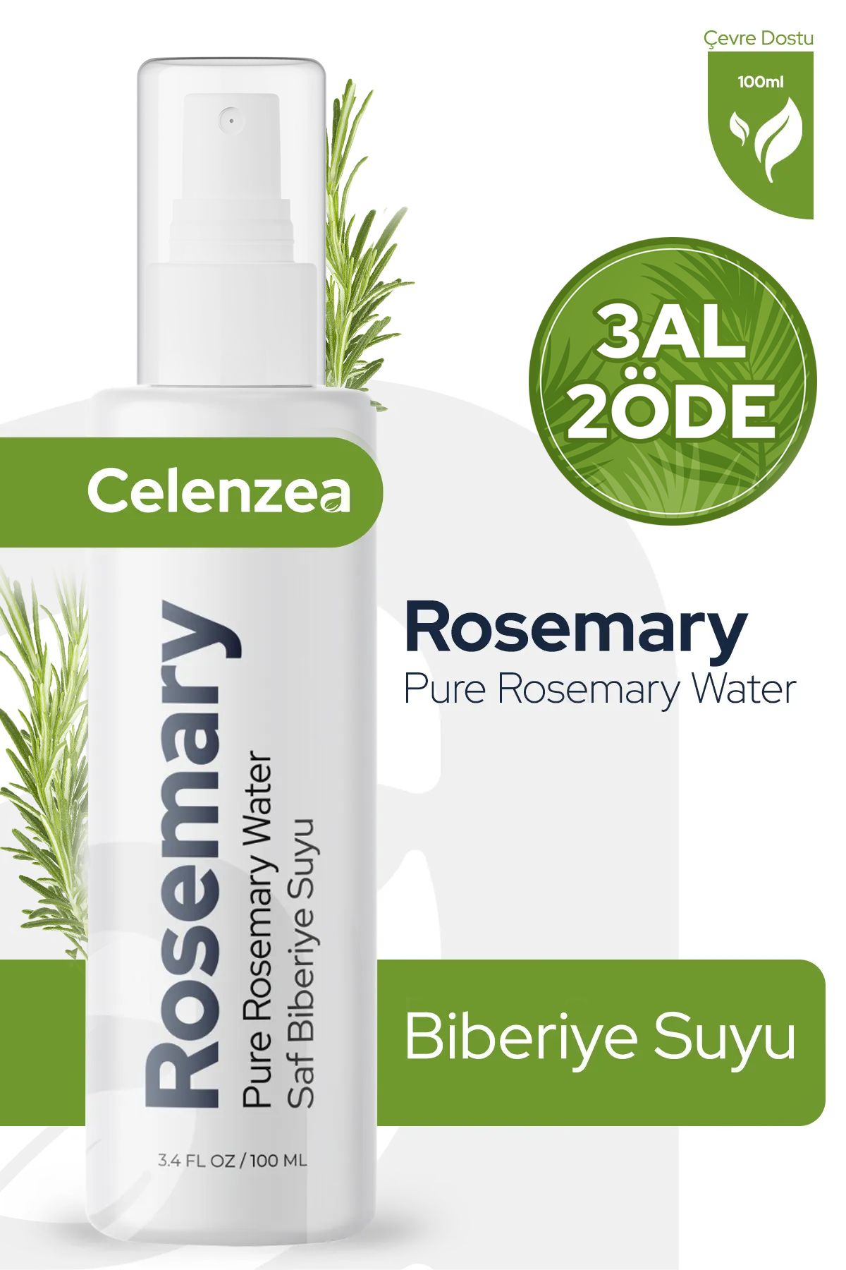 Celenzea Saf Biberiye Suyu Hızlı Saç Uzatma & Dökülme Karşıtı %100 Saf Doğal Rosemary Water 100ml