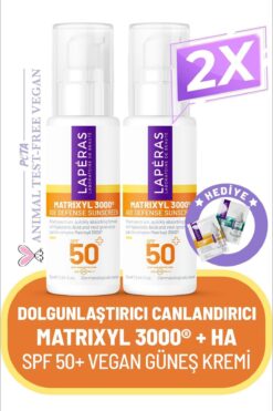 LAPERAS Su Bazlı Güneş Kremi 75 ml | Matrixyl 3000® Peptit Spf 50 Dolgunlaştırıcı Vegan 2'li Paket