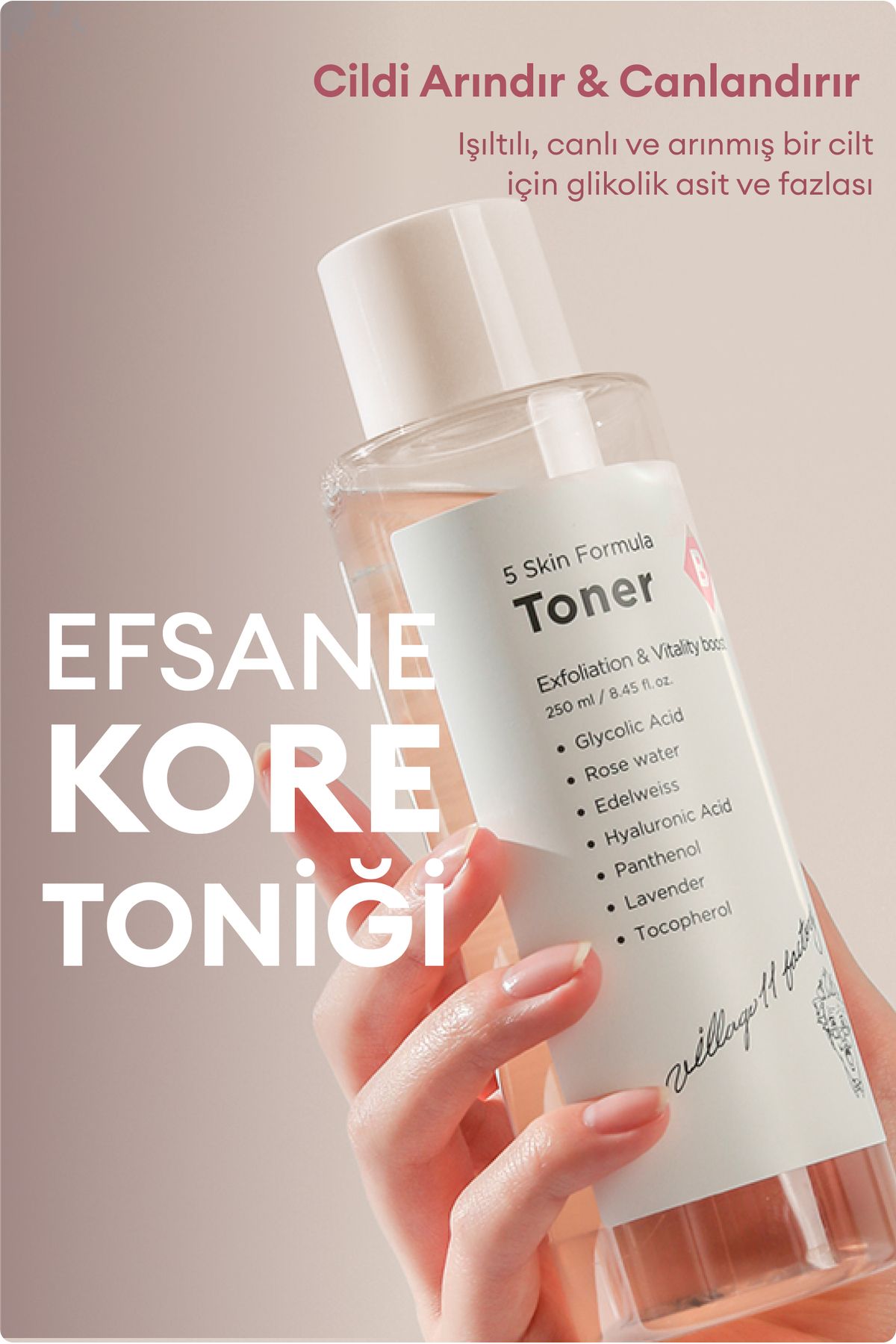 Village 11 Factory B Skin Formula Toner - Arındırıcı, Canlandırıcı Ve Sıkılaştırıcı Gül & Glikolik Asit Tonik 250ml - Görsel 2