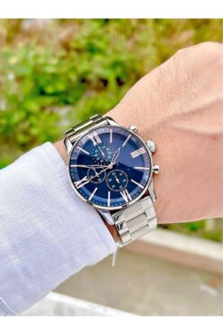 İSTLİV Erkek Gümüş Renk Kordon Lacivert Kadran Analog Kol Saati