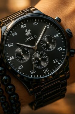 S.POLO Yeni Sezon Siyah Renk Metal Kordon Erkek Kol Saati Bileklik Hediyeli Babalar Günü Hediyesi