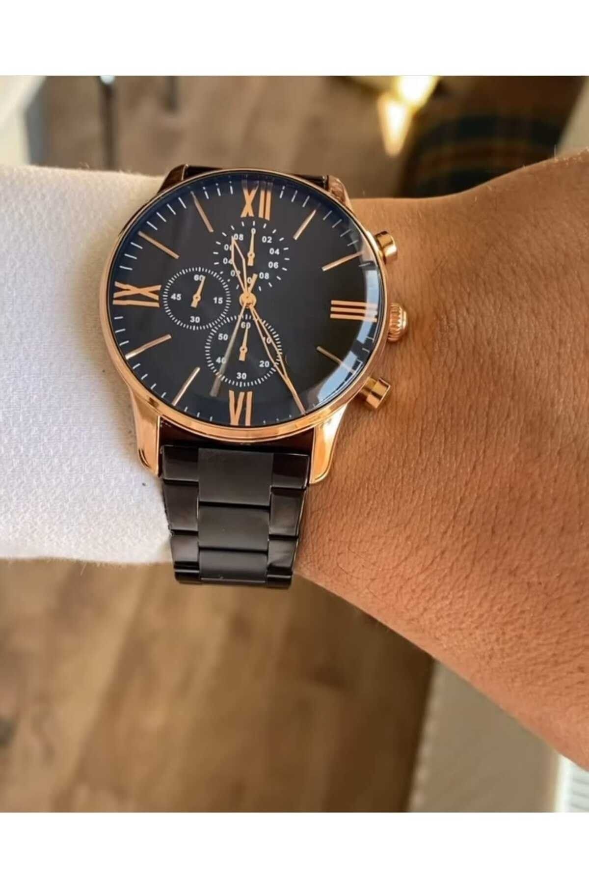 ÇENÇEN Siyah Kordon Rose Kasa Paslanmaz Ipc Kaplama Spor Metal Erkek Kol Saati