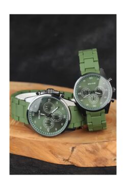 Spectrum Sevgili Saatleri Erkek Bayan Çift Kombin Metal Kasa Yeşil Renk Silikon Kordonlu