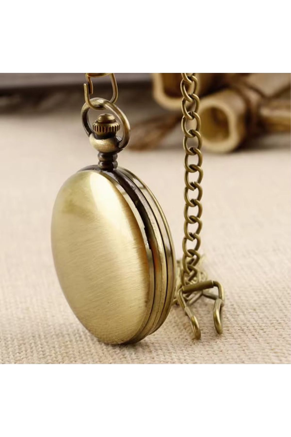 Hediye Sahibi Kişiye Özel Retro Vintage Gold Renkli Köstekli Cep Saati - Görsel 4