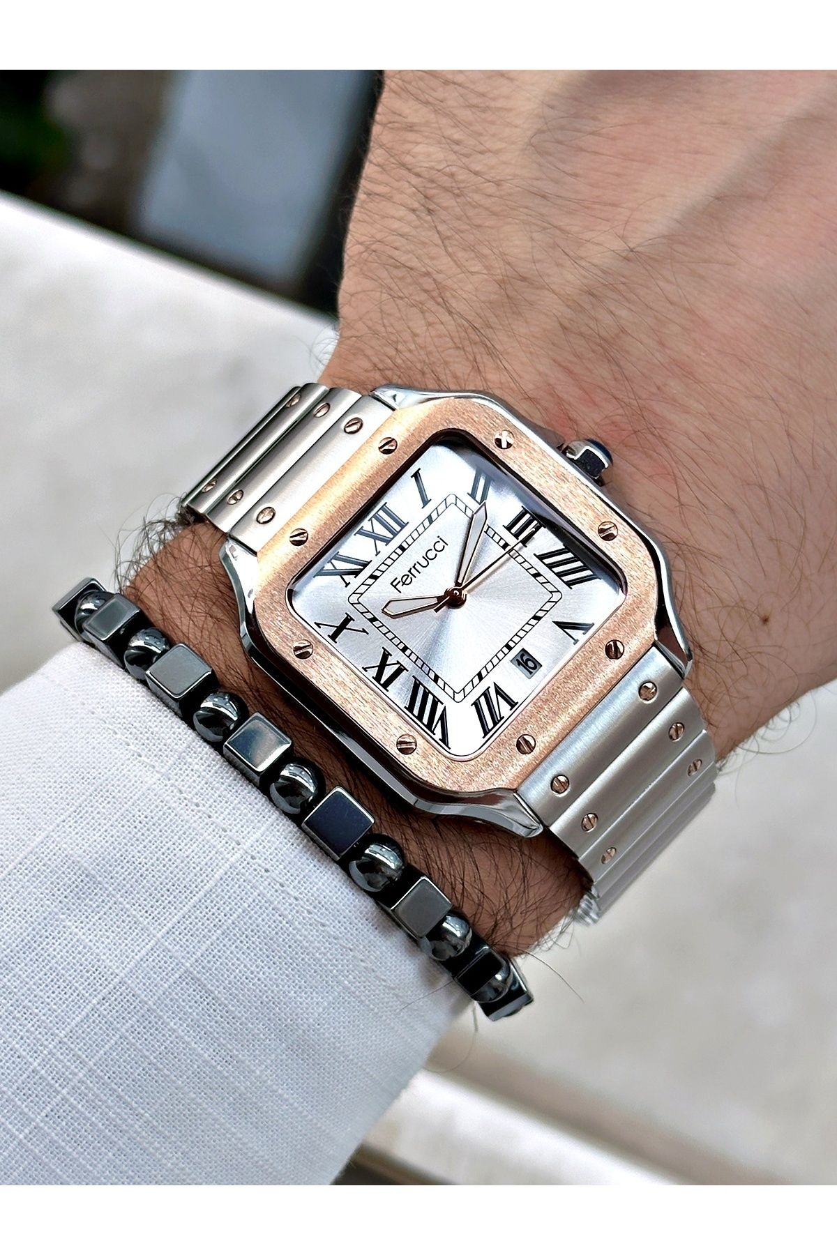 Ferrucci Kare Santos Model Takvimli Erkek Kol Saati Gri Renk - Görsel 2