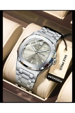 ÖZEL AKSESUARLAR 3D MODELLER LÜKS PASLANMAZ ÇELİK SU GEÇİRMEZ FAVORİ MODEL GÜMÜŞ RENK GÜMÜŞ KADRAN ERKEK  KUVARS KOL SAATİ