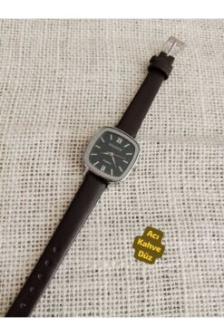 Brality Retro Minimal Vintage Kadın Kol Saati Kare Model... Koyu Kahve Kordon Gümüş Kasa Siyah Kadran 0099
