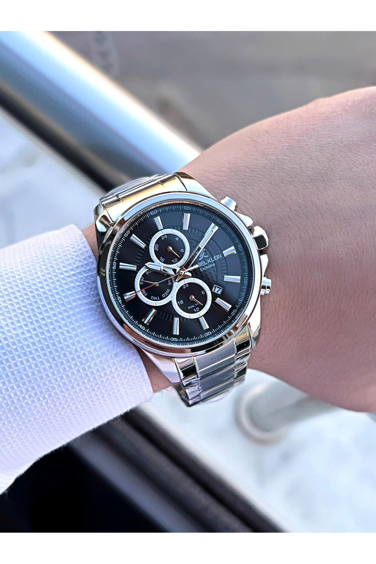 Daniel Klein Çelik Kordon Siyah Kadran İç Fonksiyonları Aktif 3 Atm Erkek Kol Saati EDK.1.10593.2 - Görsel 3