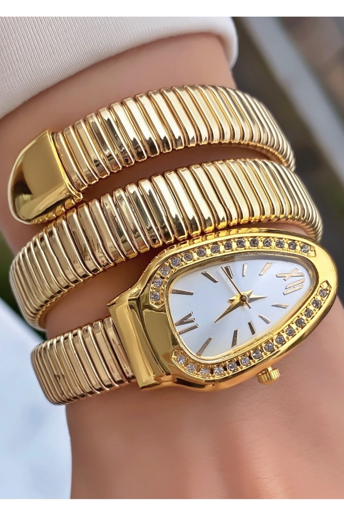 Merand Altın Renk Yılan Saat, Dolamalı Saat, Kadın Kol Saati