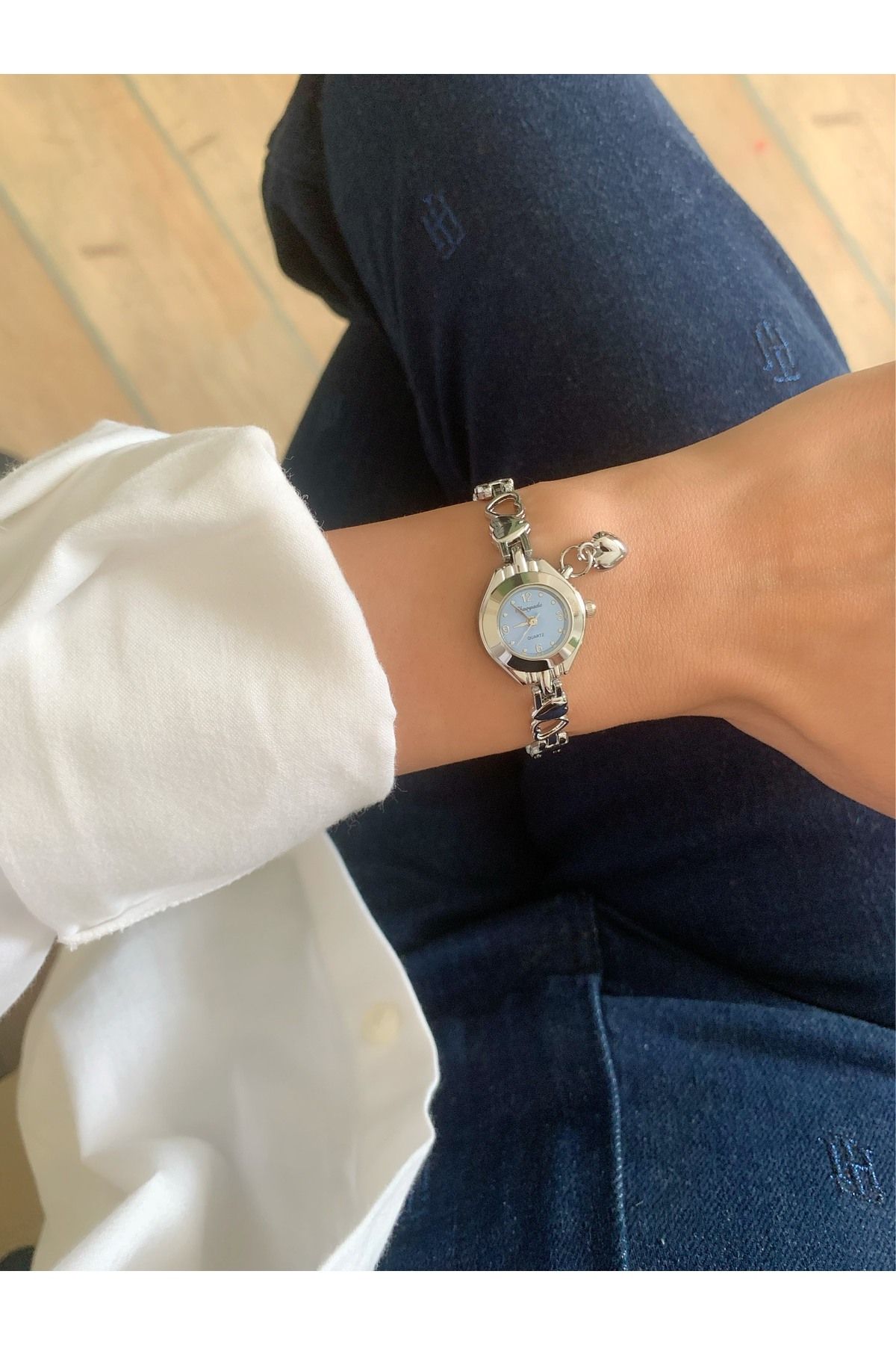 chaoyada Pinterest Model Kalp Mavi Vintage Saat - Görsel 2