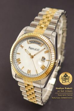 Ferrucci Sarı Beyaz Renk Çelik Kordon Sedef Kadran Kadın Kol Saati Fc.13024tm