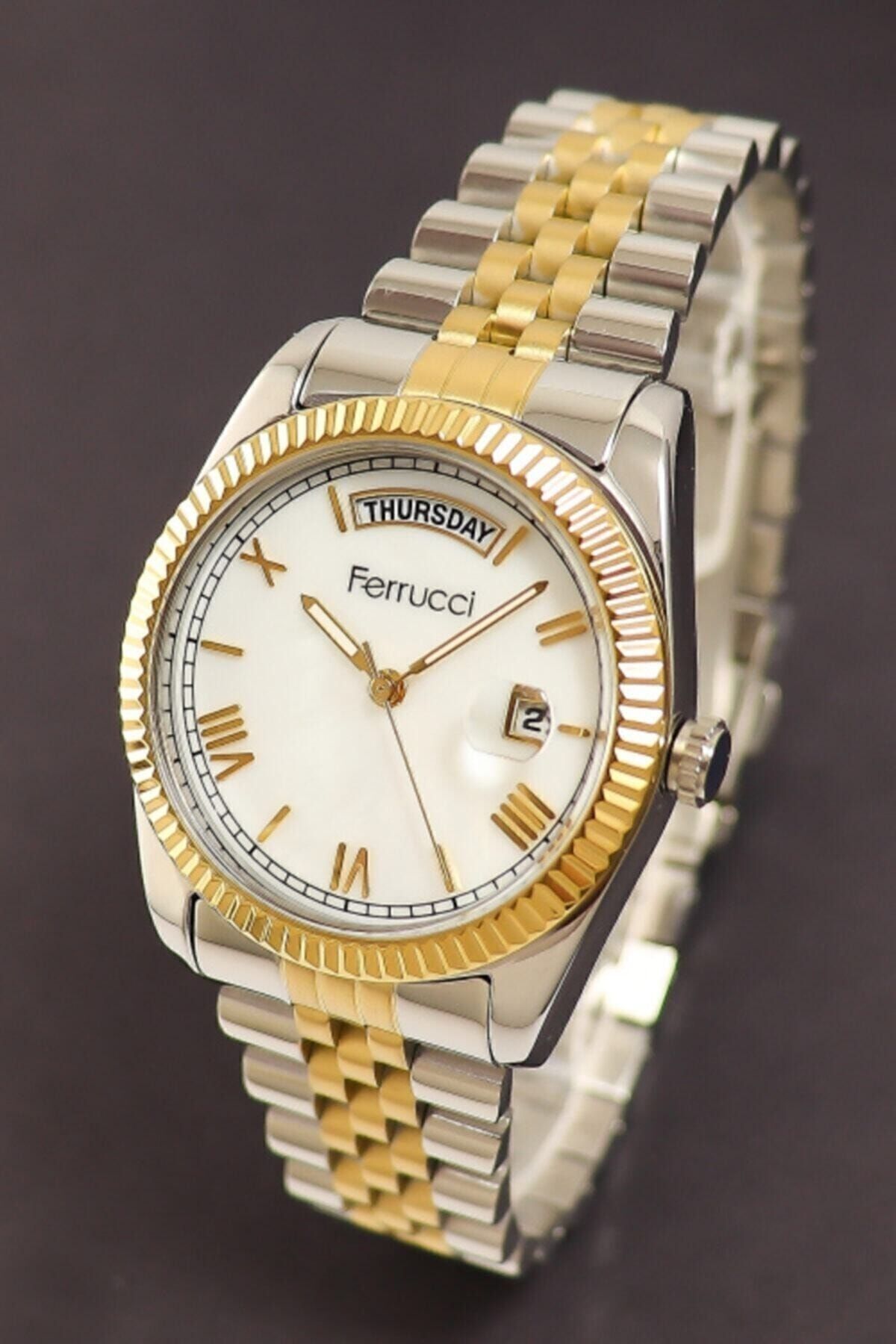 Ferrucci Sarı Beyaz Renk Çelik Kordon Sedef Kadran Kadın Kol Saati Fc.13024tm - Görsel 2