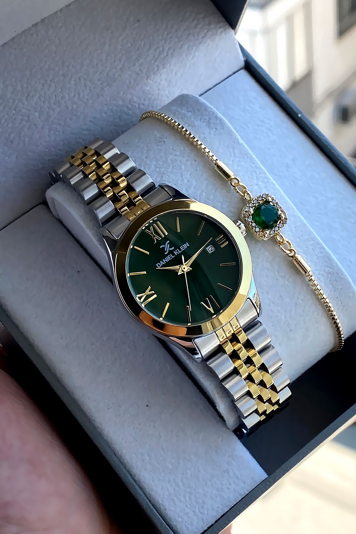 Daniel Klein %100 Orijinal Altın Gümüş Kordon Yeşil Kadran Kadın Kol Saati Bileklik Hediyeli - Görsel 6