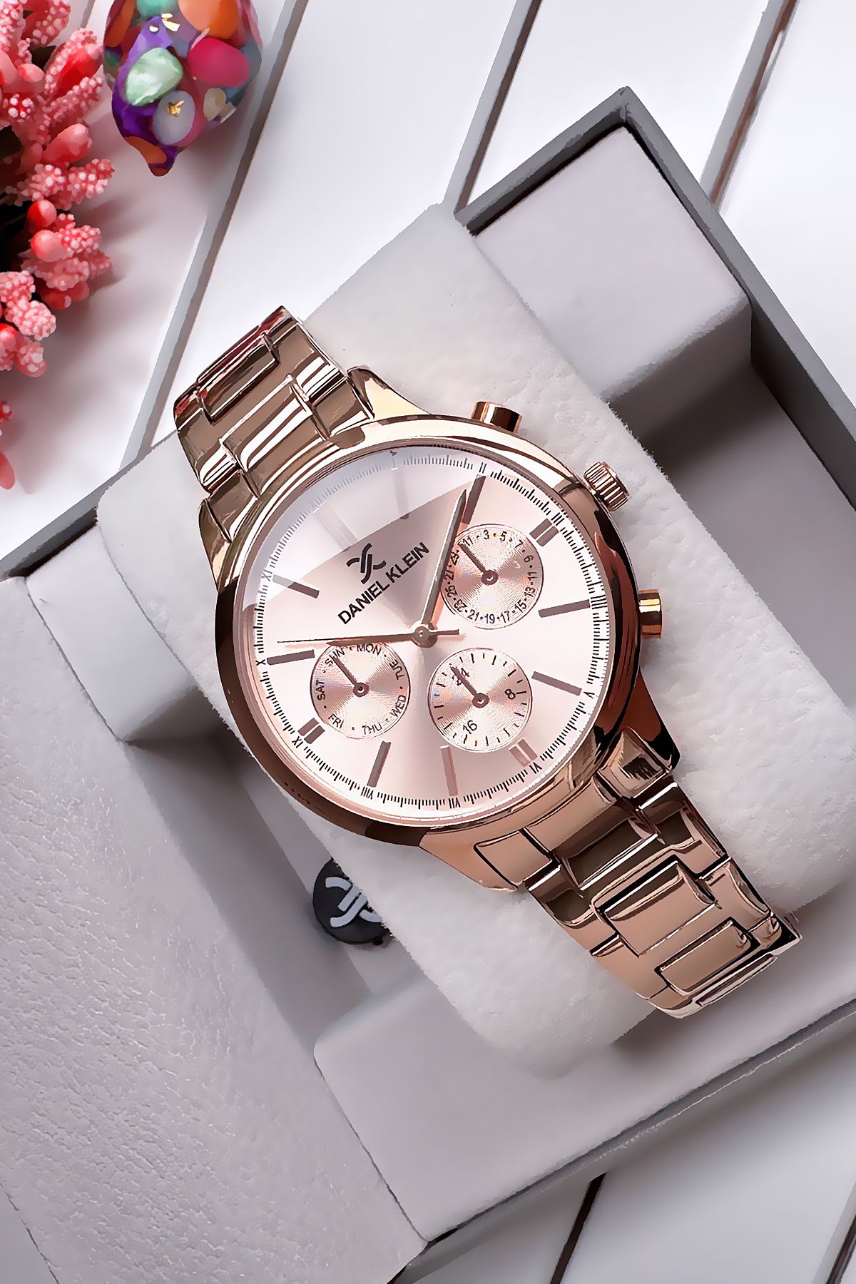 Daniel Klein Kadın Kol Saati 3 Atm Su Geçirmez Rose Gold Çelik Kordon + Bileklik Elg580