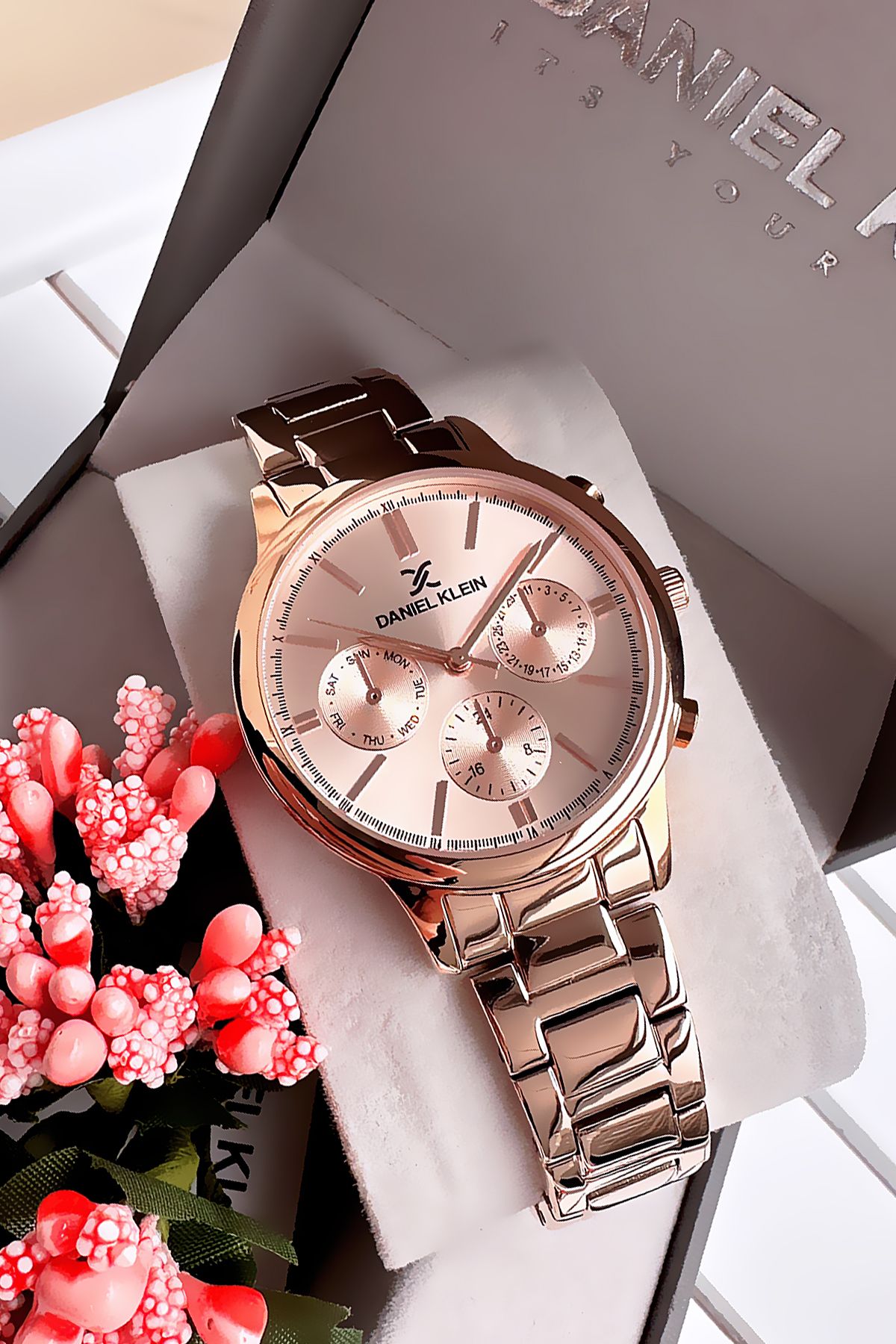 Daniel Klein Kadın Kol Saati 3 Atm Su Geçirmez Rose Gold Çelik Kordon + Bileklik Elg580 - Görsel 3