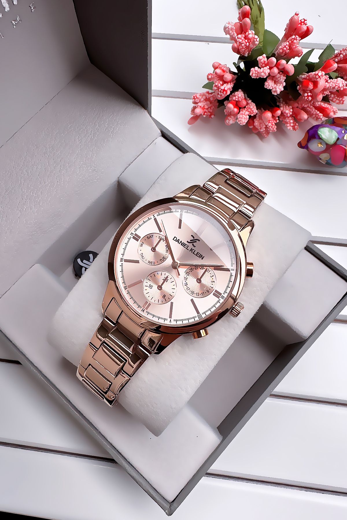 Daniel Klein Kadın Kol Saati 3 Atm Su Geçirmez Rose Gold Çelik Kordon + Bileklik Elg580 - Görsel 4