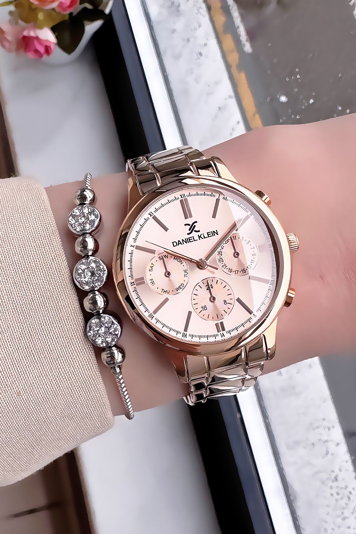 Daniel Klein Kadın Kol Saati 3 Atm Su Geçirmez Rose Gold Çelik Kordon + Bileklik Elg580 - Görsel 6
