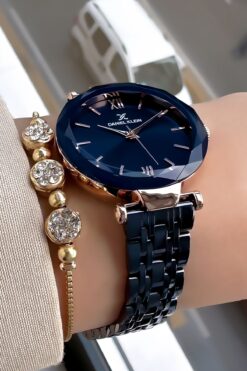 Daniel Klein Orijinal Yeni Sezon Kesme Cam Kadın Kol Saati Lacivert Çelik Kordon Hediye Bileklik Dkby2027c5