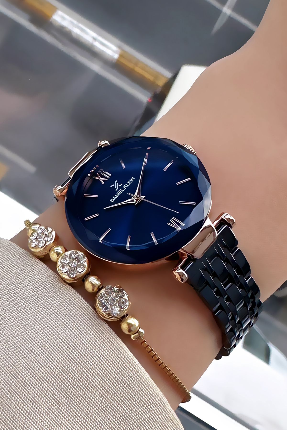 Daniel Klein Orijinal Yeni Sezon Kesme Cam Kadın Kol Saati Lacivert Çelik Kordon Hediye Bileklik Dkby2027c5 - Görsel 2