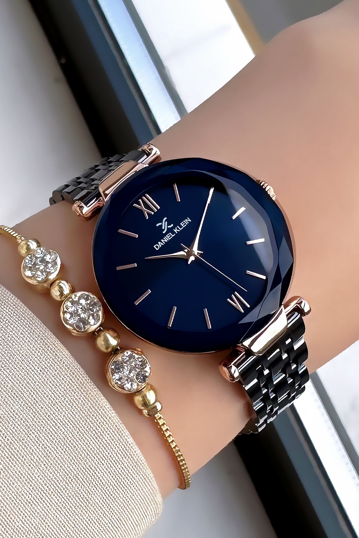Daniel Klein Orijinal Yeni Sezon Kesme Cam Kadın Kol Saati Lacivert Çelik Kordon Hediye Bileklik Dkby2027c5 - Görsel 3