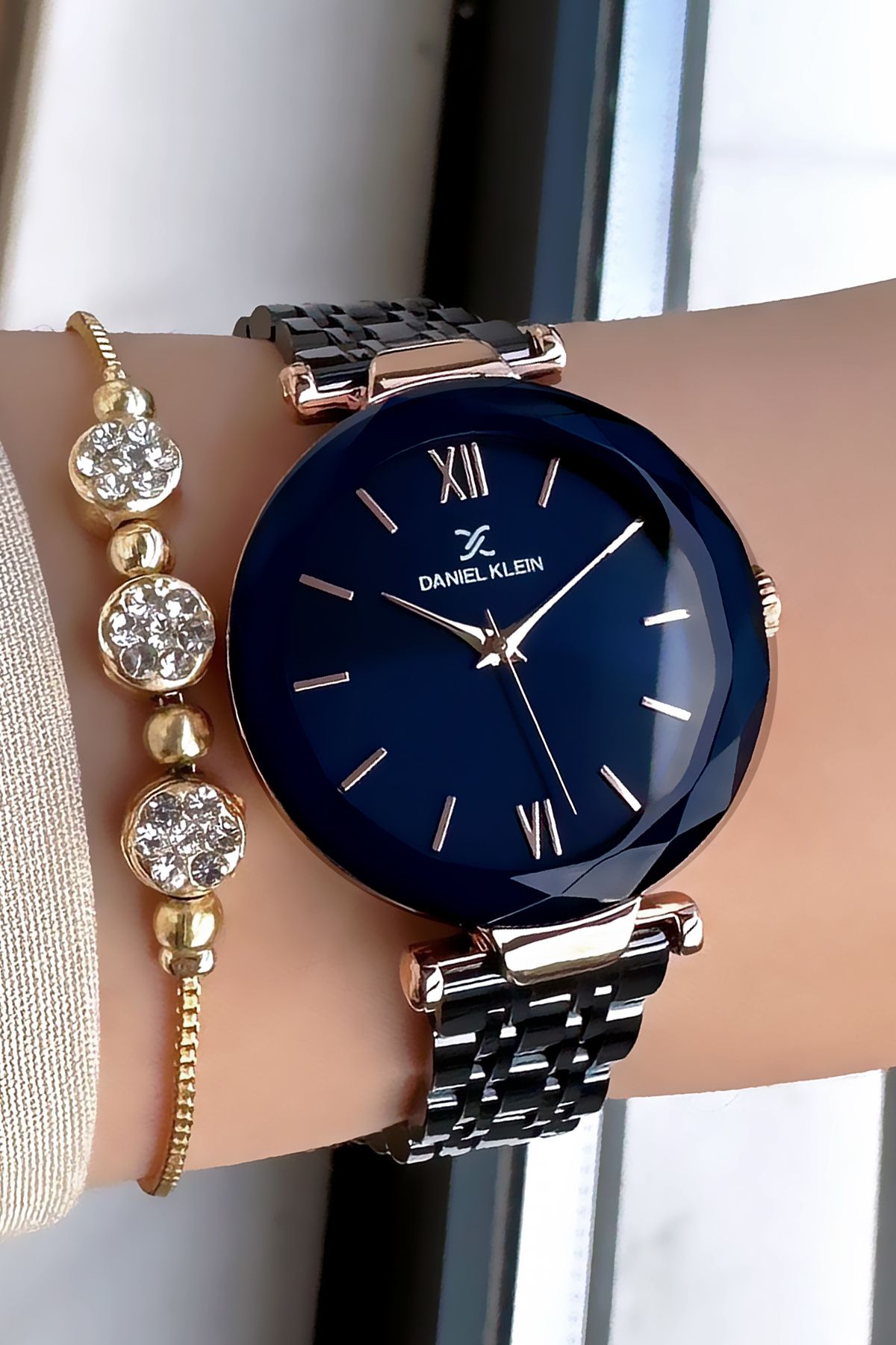Daniel Klein Orijinal Yeni Sezon Kesme Cam Kadın Kol Saati Lacivert Çelik Kordon Hediye Bileklik Dkby2027c5 - Görsel 4