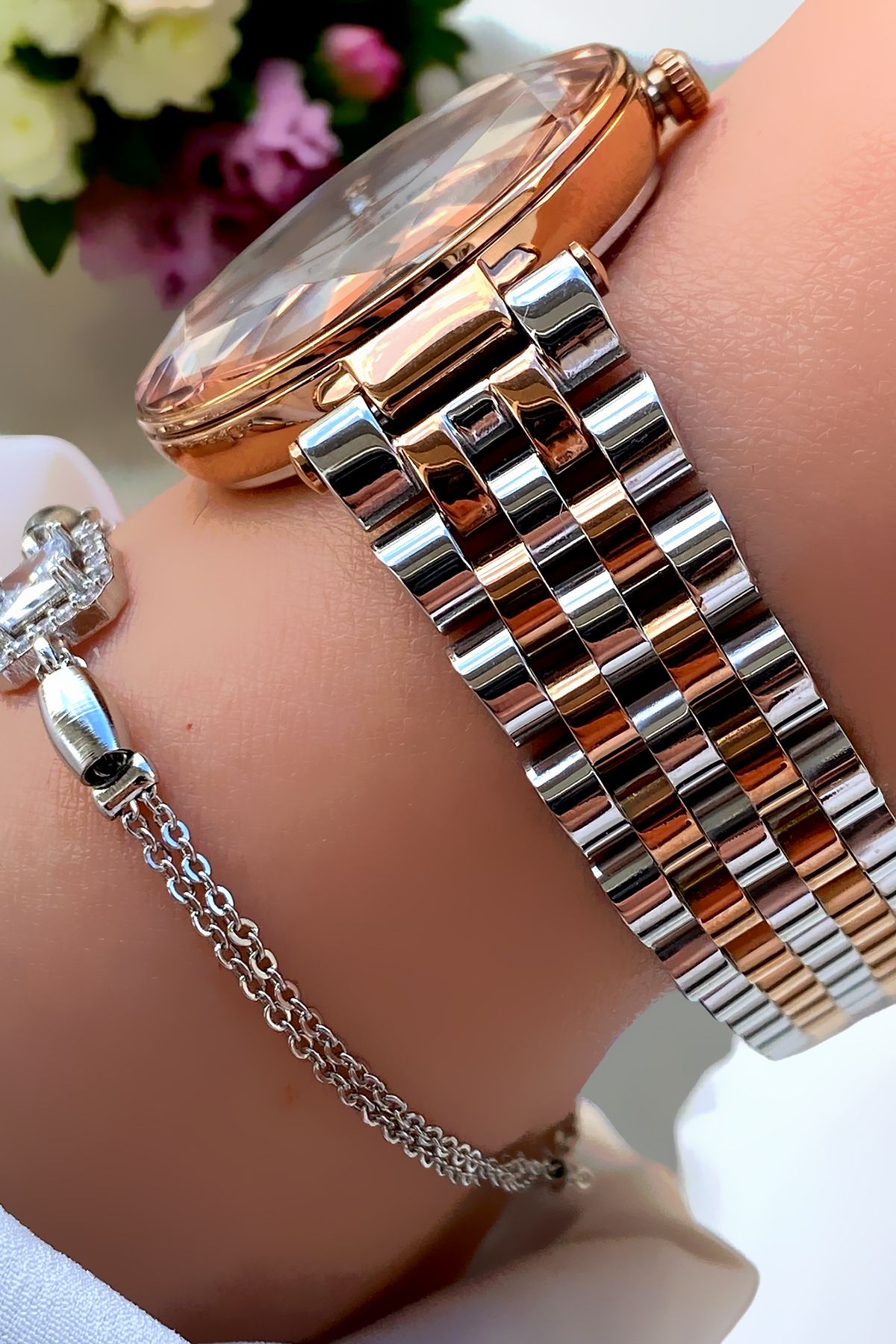 Daniel Klein Rose Gold Çelik Jubile Kordon Hediyesi Kesme Cam Orijinal 2 Yıl Garantili Kadın Kol Saati Bileklik - Görsel 4